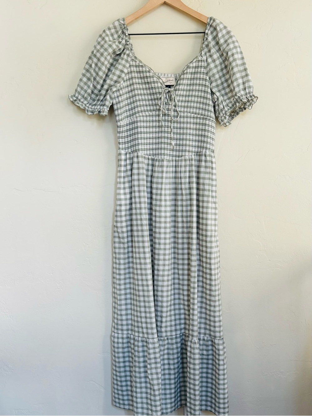 Universal Thread Western Puff Short Sleeve Smocked Maxi Dress A Line Gingham